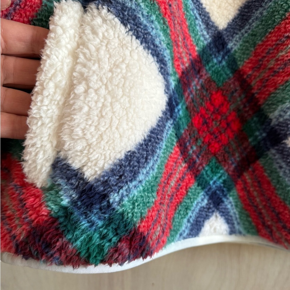 Talbots Ultra Plush Sherpa Fleece Top Zip Blue Green Plaid Women’s Med Petite - Picture 11 of 11